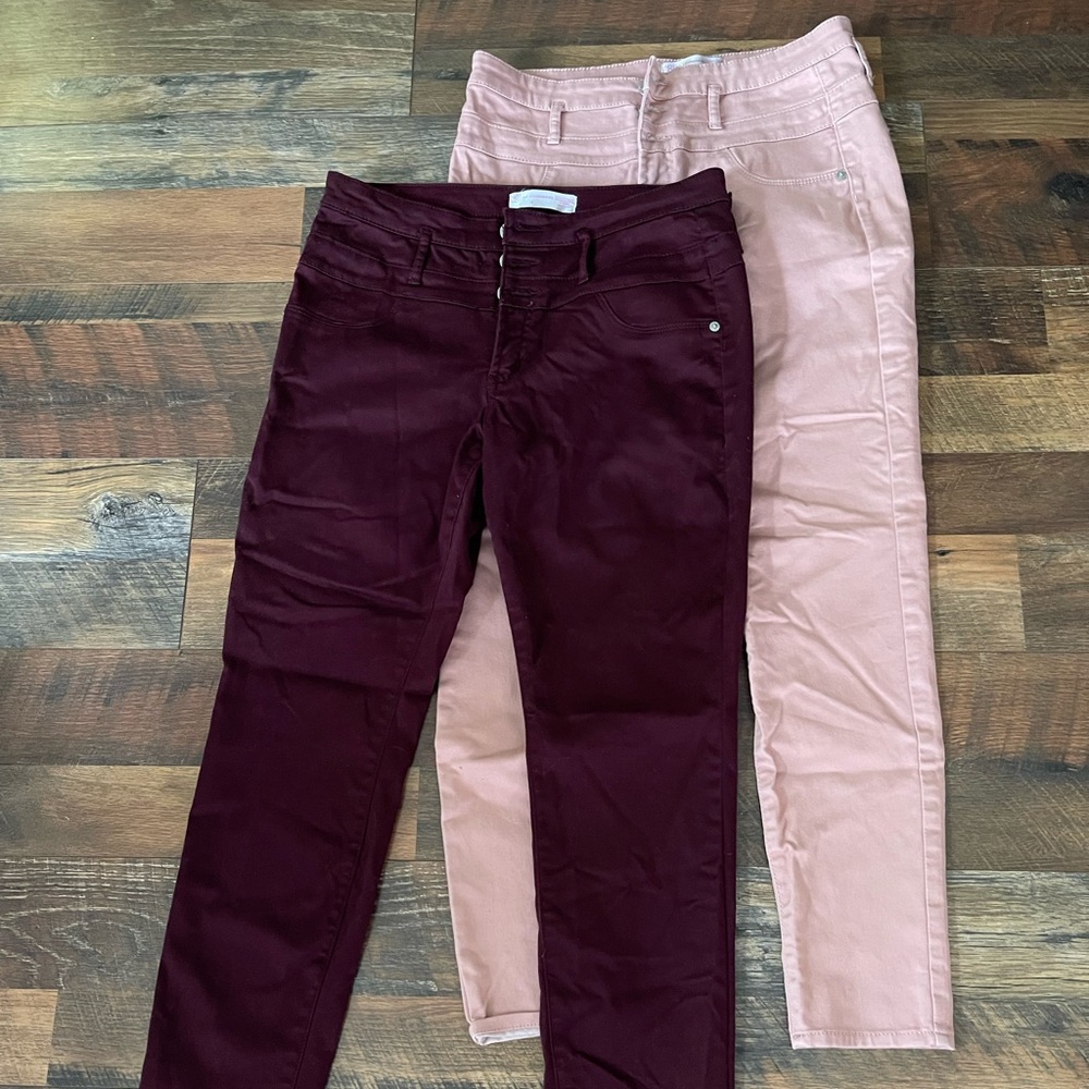 No Boundaries Pink & Burgundy Skinny High Waist Jeans - Size 13